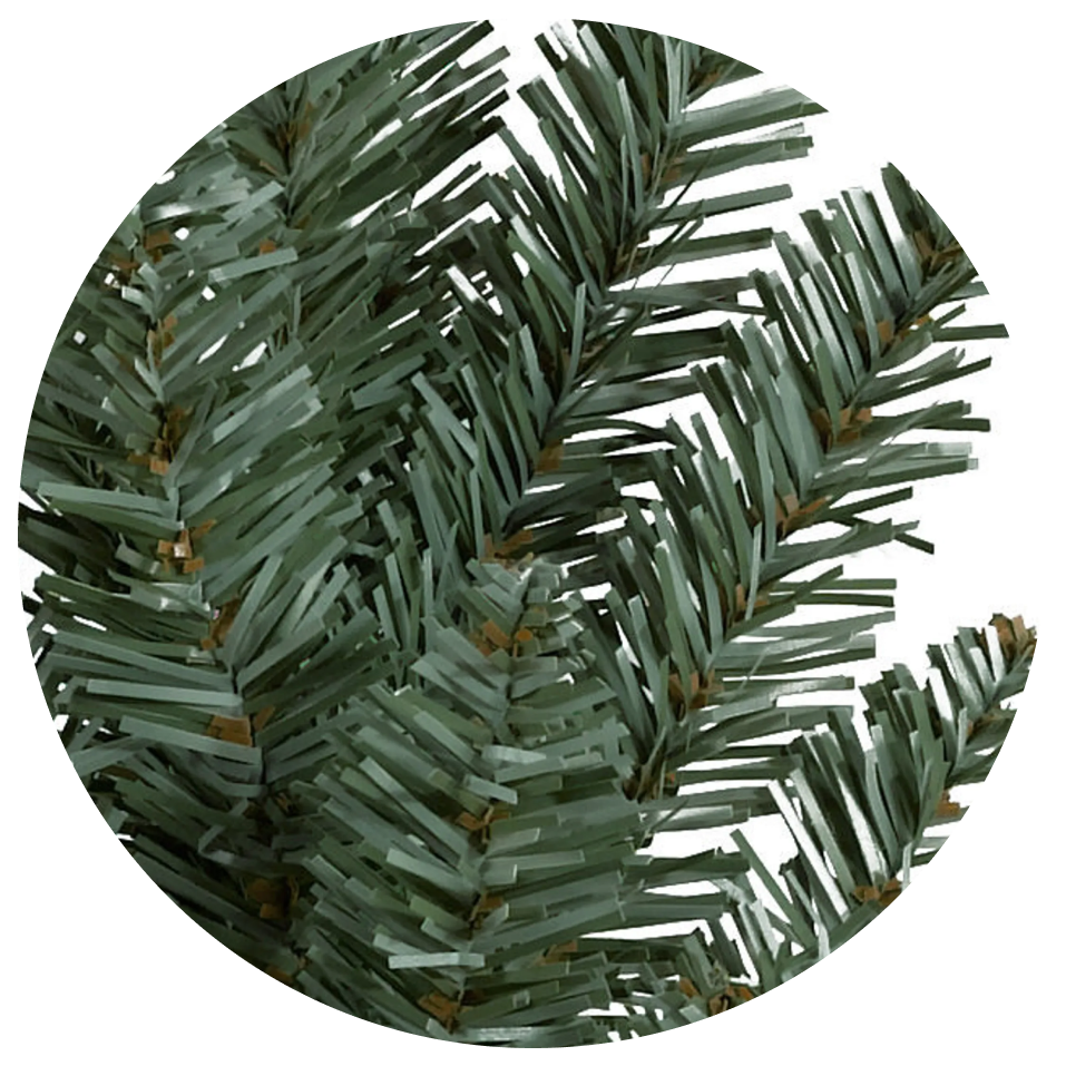 Close-up of realistic artificial pine branches with detailed green needles.