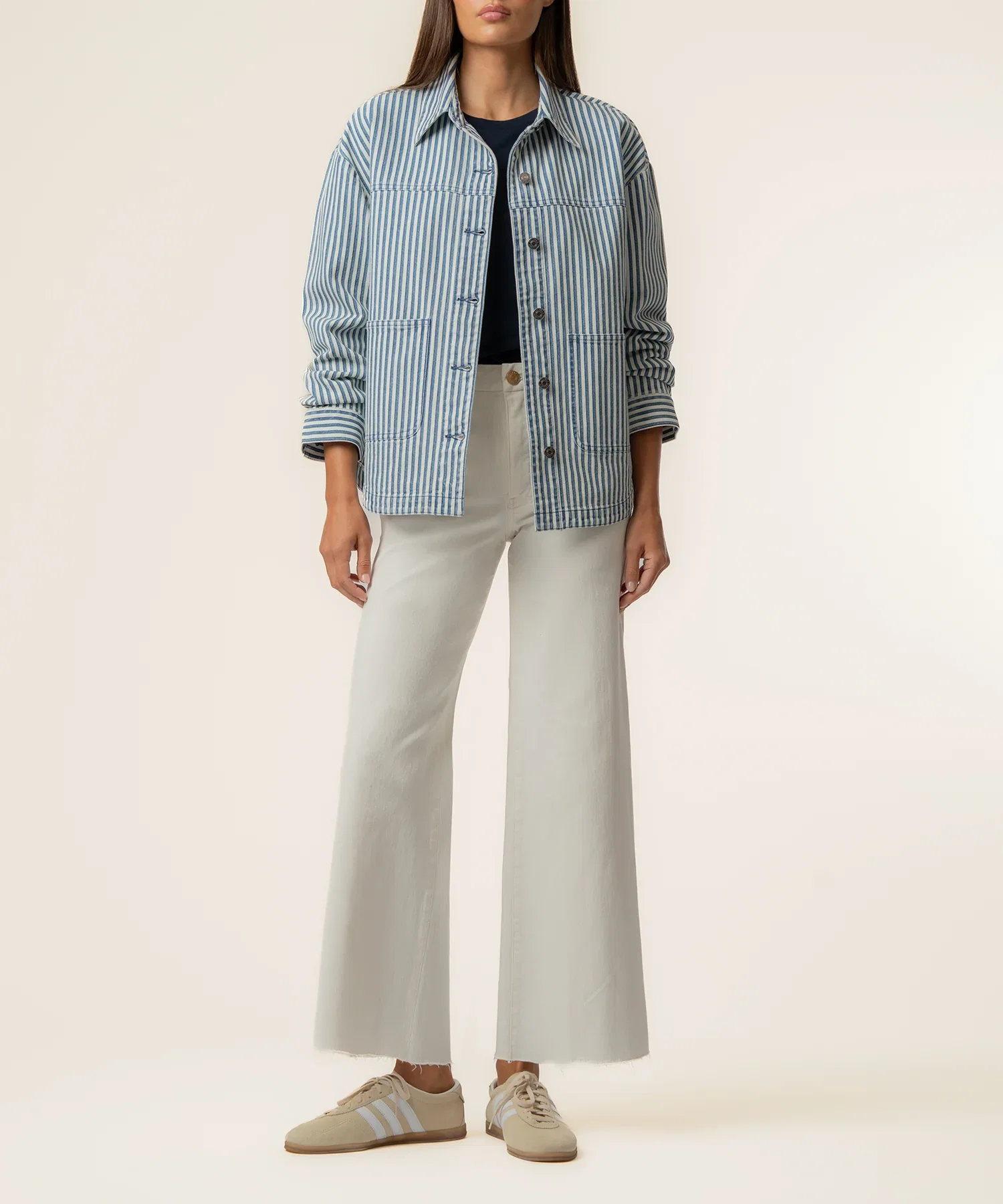 Image of Ellie Stripe Denim Jacket in Indigo/White