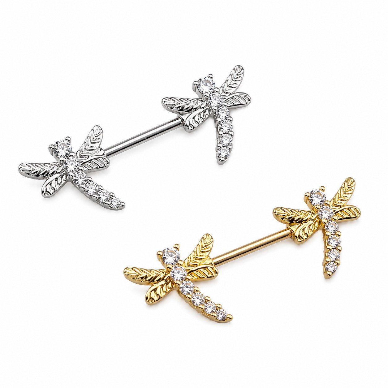 Cascade CZ Dragonfly Nipple Barbells Rings Piercings 14G 14mm