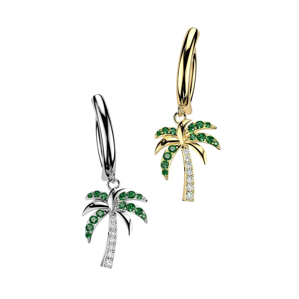 Palm Tree CZ Hinged Clicker Belly Button Rings Piercings 14G 11mm 