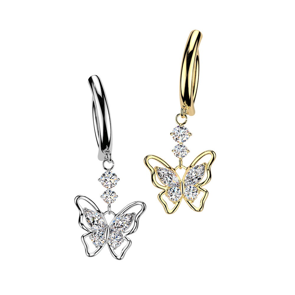 Marquise CZ Butterfly Dangle Clicker Belly Button Rings Piercings 14G 11mm