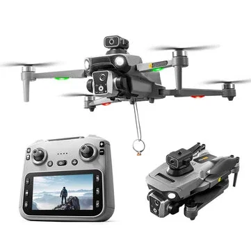 XKJ K19 MAX GPS 5G WiFi FPV with 5.9inch LCD Screen Controller HD Dual Camera Servo Gimbal 360° Obstacle Avoidance One-Key Airdrop Brushless Foldable RC Drone Quadcopter RTF