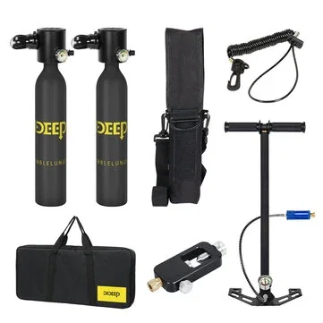 [EU Direct] DIDEEP 0.5L*2 Mini Scuba Diving Oxygen Cylinder Equipment Oxygen Tank Underwater Breather Diving Lung Air Tank Set with Pump,Tank Inflatable Adapter, Storage Bag, Automatic Air Compressor Optional