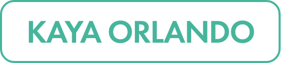 Rectangular nameplate graphic featuring the text KAYA ORLANDO in bold teal letters.