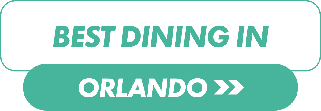 Rectangular graphic banner with the phrase "BEST DINING IN" displayed above the word "ORLANDO" in bold white text.