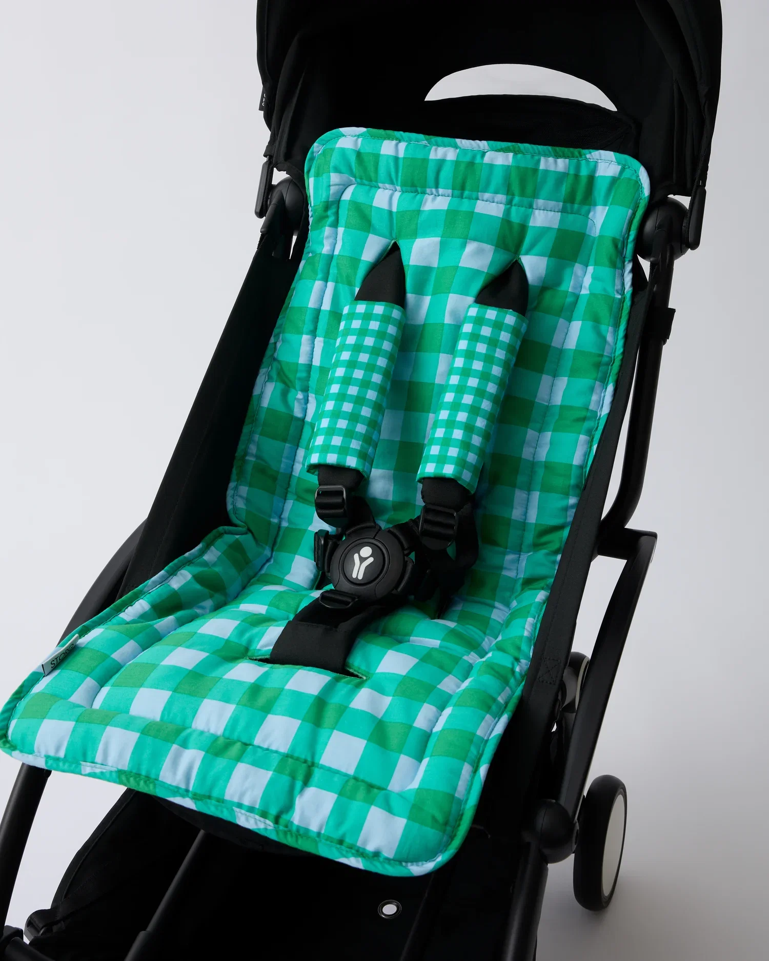 Image of Stroller Party™ Seat Liner & Strap Covers | Teal Gingham
