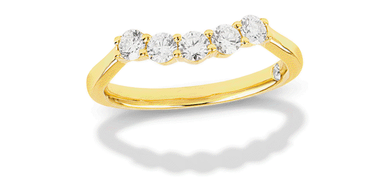 Rotating frames of various gold diamond bands.