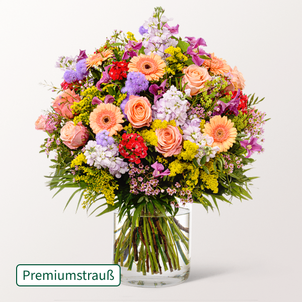 Blütenmeer für zuhause. Premiumstrauß Blütensensation mit 2 Gratis-Geschenken für 94,99 €