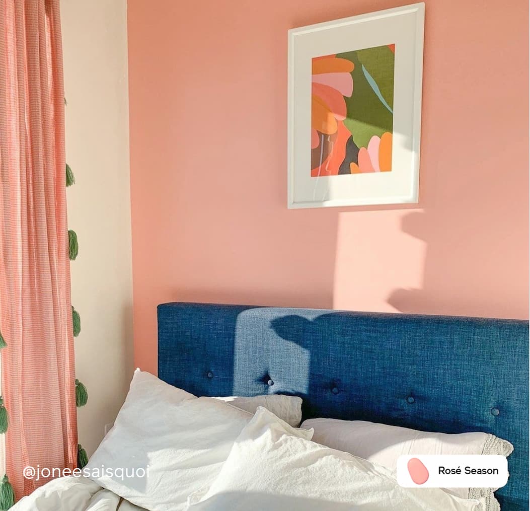 Bedroom featuring rose pink paint color Rosé Season