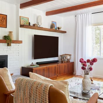 Living room featuring bright white paint color Fresh Kicks