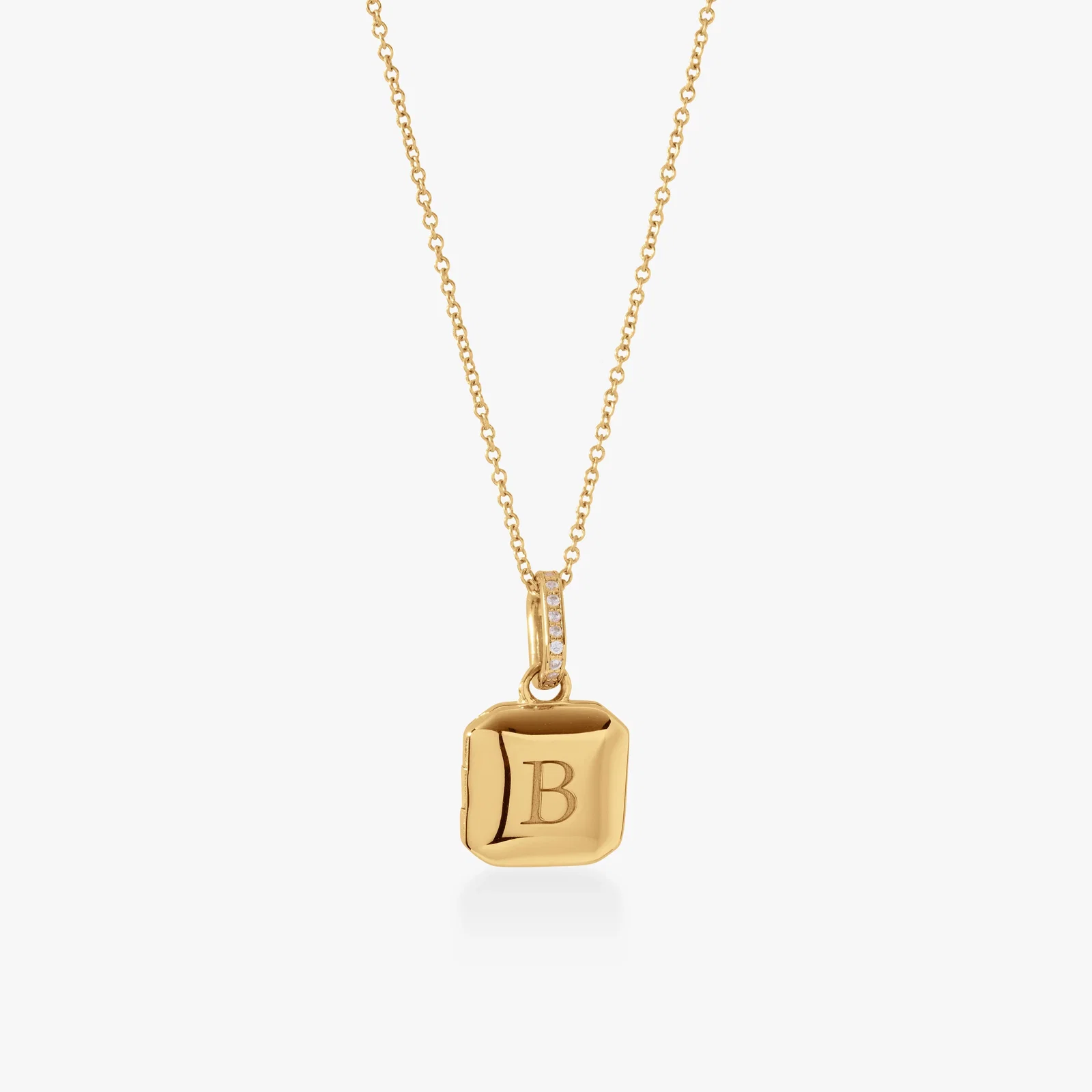 Image of Square Mini Locket Necklace with Pavé Jump Ring