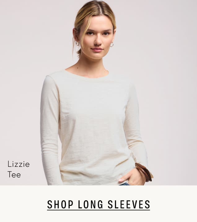 Image shows a model wearing the Lizzie Long Sleeve Top in Beach.
