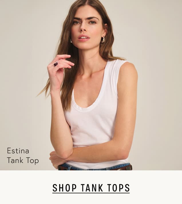 Image shows a model wearing the Estina Tank in White.