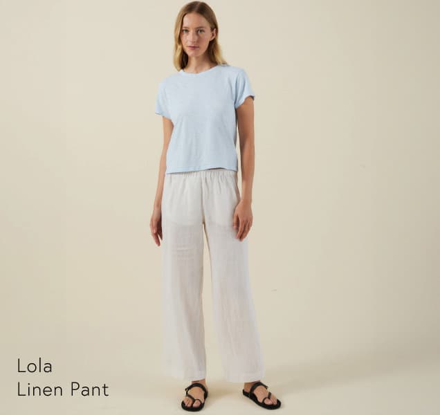 Image shows a model wearing the Lola Pants in Beach.