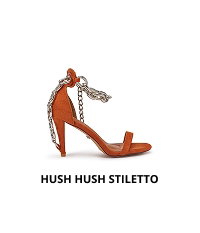 AZALEA WANG HUSH HUSH RUST ORANGE STILETTO SANDAL WITH CHAIN DETAILING