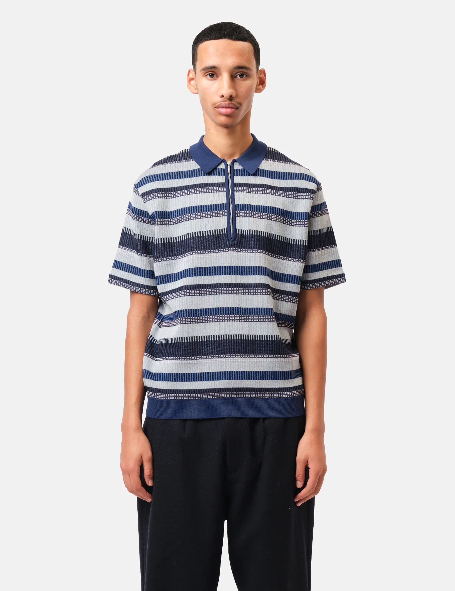 Image of Beams Plus Half Zip Polo Navy