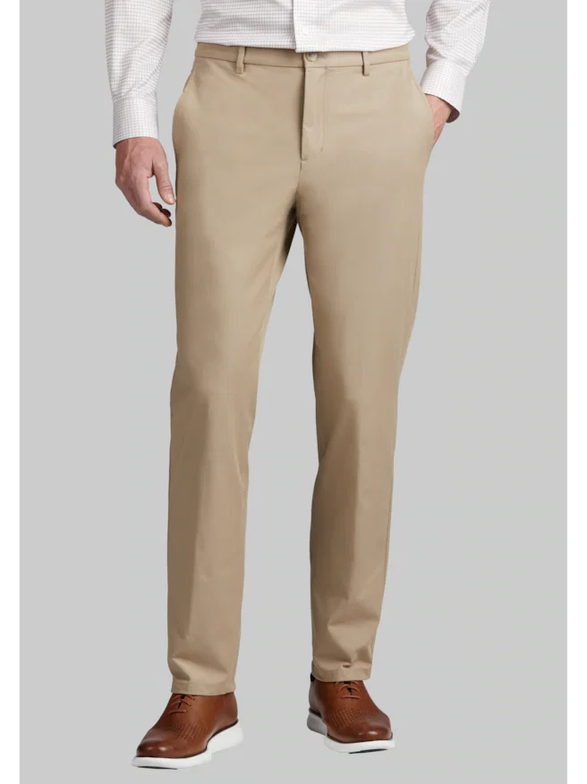 Traveler® Performance Tailored Fit Cotton Blend Flat Front Golf Chinos