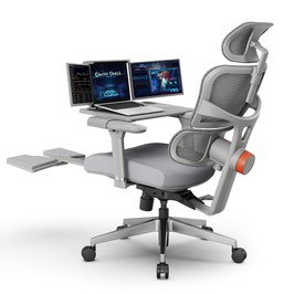 NEWTRAL NT002 Ergonomic Chair with Footrest + Detachable Workstation Desktop, Gray