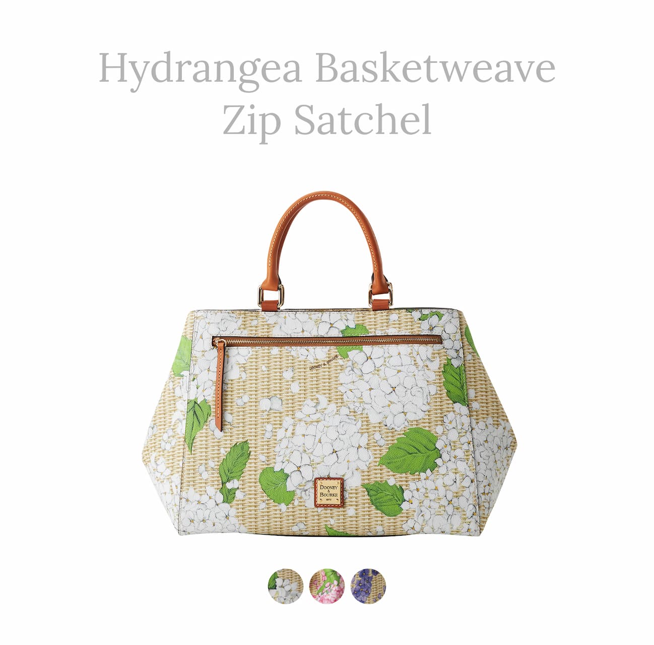 Hydrangea Basketweave Zip Satchel