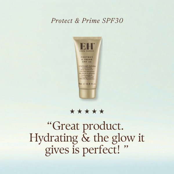 Emma Hardie Protect & Prime SPF30. Five-star customer review: “Great product. Hydrating and the glow it gives is perfect!”