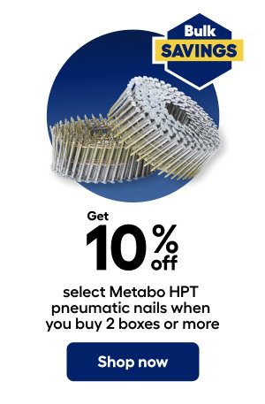 Get 10% OFF select Metabo HPT pneumatic nails when you buy 2 boxes or more