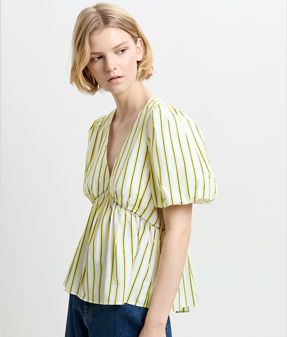 Cambria Cotton Striped Yellow Peplum Top