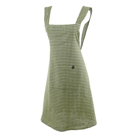 Tablier japonais Piana Haomy en lin lavé &amp; coton, carreaux vichy - 7 coloris ensoleillés