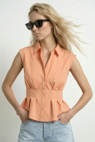 HDUNDINE SL PLEATED SHIRT 32001066 Coral Sands
