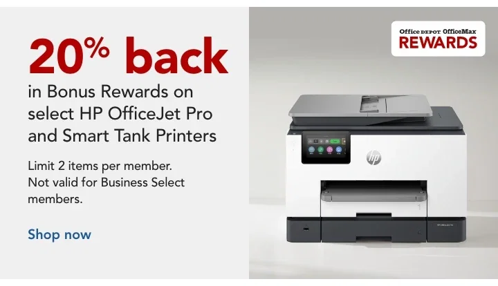 20% back in bonus rewards on select hp officejet pro and smart tank printers