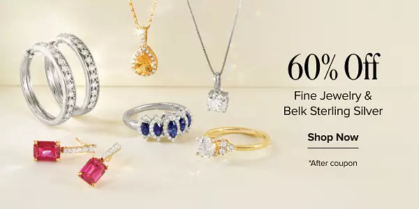 60% off fine jewelry and Belk Sterling Silver. Shop now. Disclaimer, after coupon. Various pieces of jewelry.