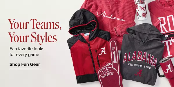 Your team, your styles. Fan favorite looks for every game. Shop fan gear. Different University of Alabama fan apparel and gear.