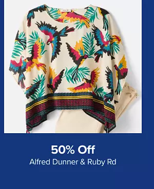 50% off Alfred Dunner and Ruby Rd. Shop now. A womens shirt with parrot prints on it.