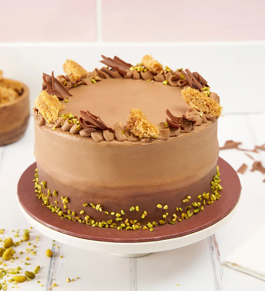 Image of Chocolate Pistachio Kunafa Cake