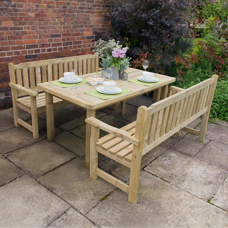 Image of Forest Rosedene Wooden Garden Table and Benches Set 5'5 x 6'2