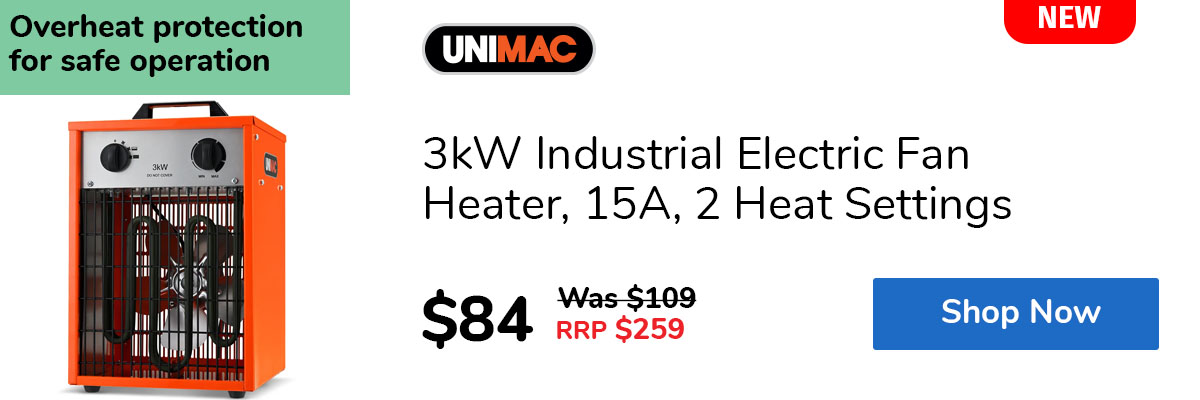 3kW Industrial Electric Fan Heater, 15A, 2 Heat Settings