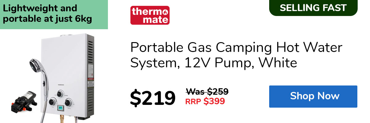 Portable Gas Camping Hot Water System, 12V Pump, White