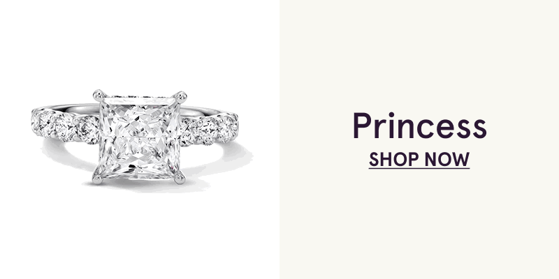 Princess-cut shaped ring with diamond on band. Princess. Click here to shop now