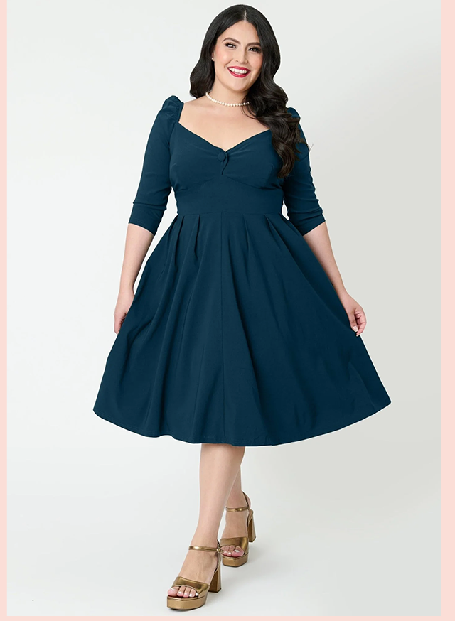 Unique Vintage Plus Size Teal Lamar Swing Dress