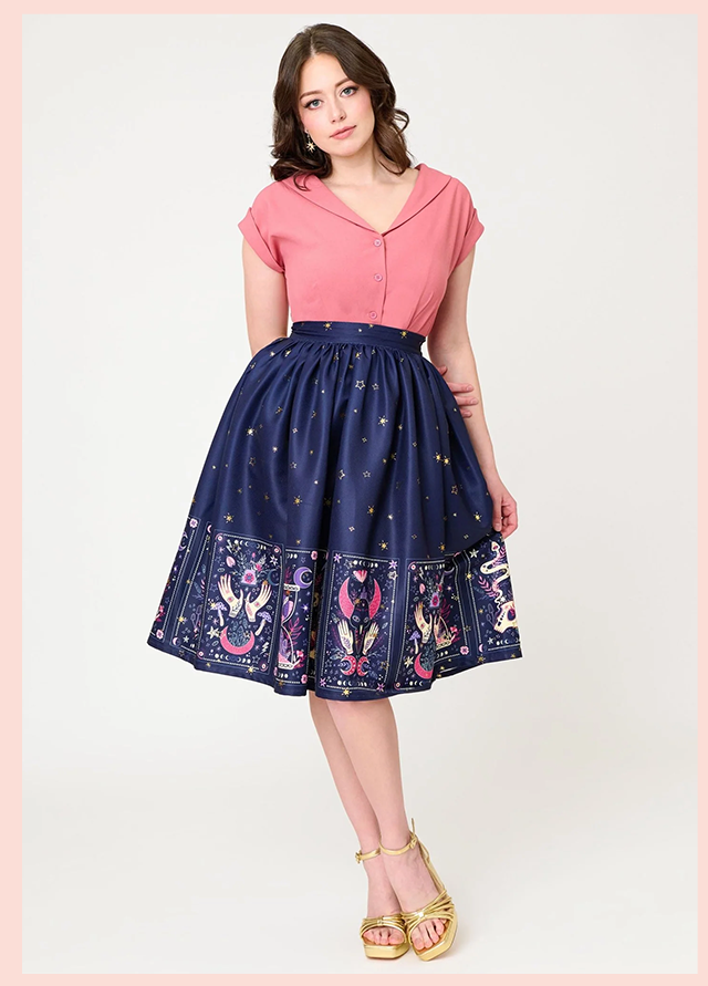 Unique Vintage Navy Tarot Gellar Swing Skirt