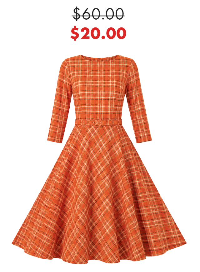 Unique Vintage Orange Plaid Devon Swing Dress