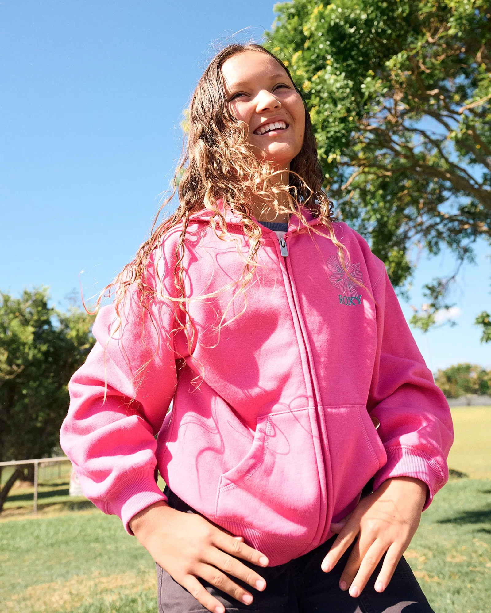 Image of Girls' Hibiscus Stitch Zip Hoodie