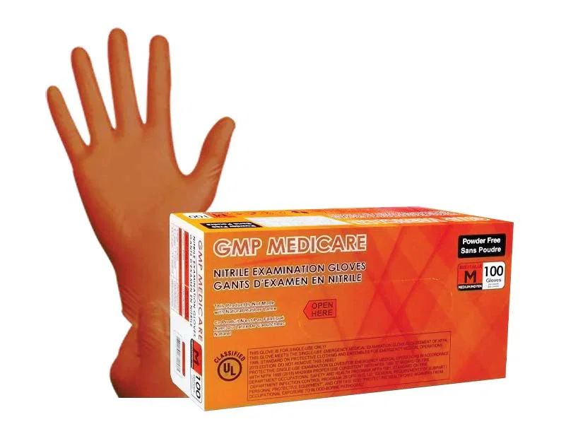 Image of Care On - Nitrile Exam Powder-Free Gloves, Orange- Box - NFPA Compliant