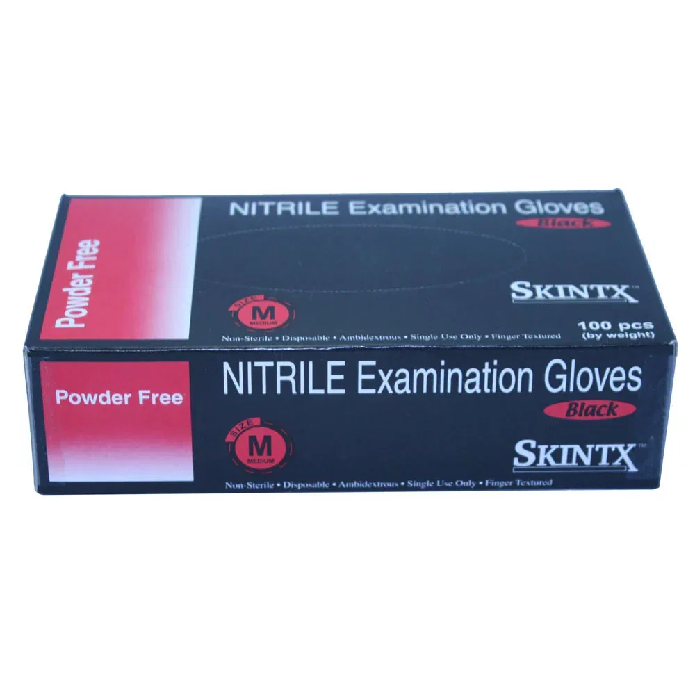 Image of Skintx - 5 Mil Textured Black Nitrile Powder-Free Exam Gloves - 100 Glove Per Box