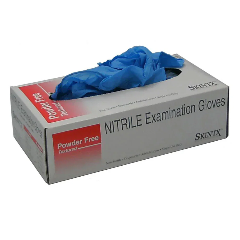 Image of Skintx - 5 Mil 100 Pcs Textured Blue Powder-Free Exam Nitrile Gloves - Box