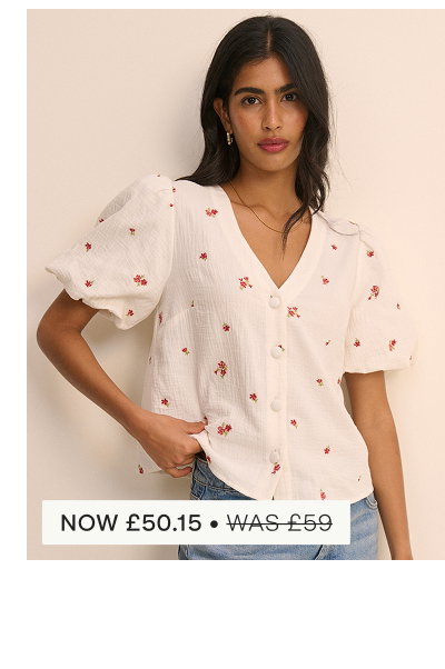 Cream and Red Floral Puff Sleeve Top