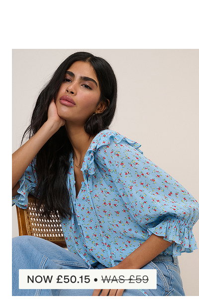 Blue Floral Short Sleeve Blouse