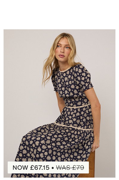 Navy Floral Tiered Dara Midi Dress