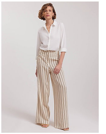 Beige And White Striped Wide-Leg Pant In Fluid Crepe Fabric