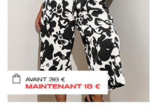 YOURS - Pantalon Jupe-Culotte Noir & Blanc Texturé Floral