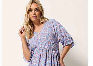YOURS Robe bleue à manches raglan et petites fleurs